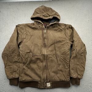 Wolverine Duck Canvas Quilt Lined Hooded Work Jacket Mens Small Brown Full Zip